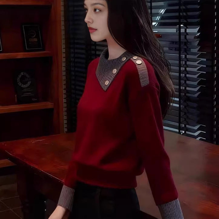 Damen Pullover Piqué mit Knöpfen Eveloria