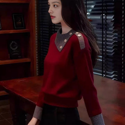 Damen Pullover Piqué mit Knöpfen Eveloria