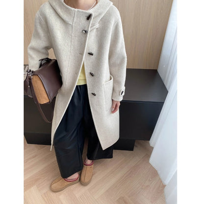 Damen Wollmantel Elegant Hochkragen Knopf Eveloria