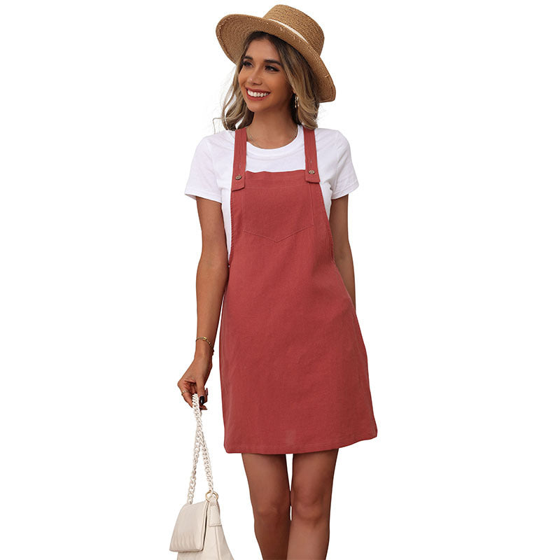 Damen Latzkleid Verstellbare Träger Praktische Taschen