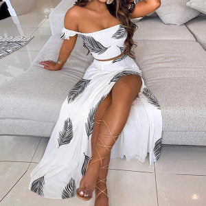 Damen Maxikleid Schulterfrei Bunt