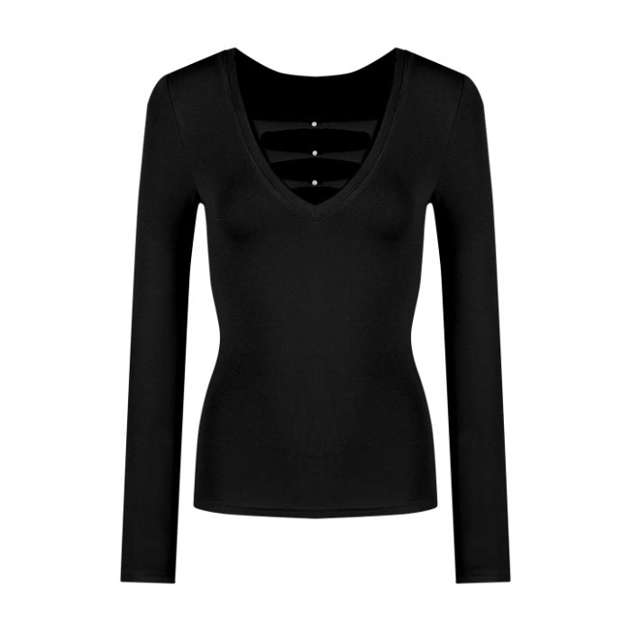 Damen Langarmshirt V-Ausschnitt Raffung Elegantes Design