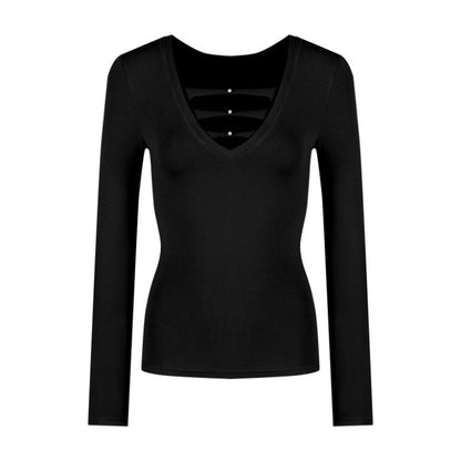 Damen Langarmshirt V-Ausschnitt Raffung Elegantes Design