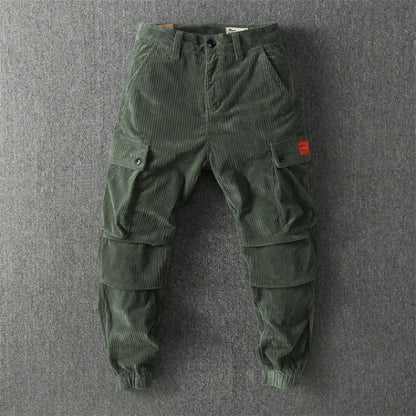Herren Cargo-Hose Cord Angenehm Praktische Taschen Olivgrün Eveloria