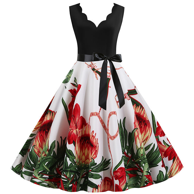 Damen Midikleid Blumendruck A-Linie Rosa - Eveloria