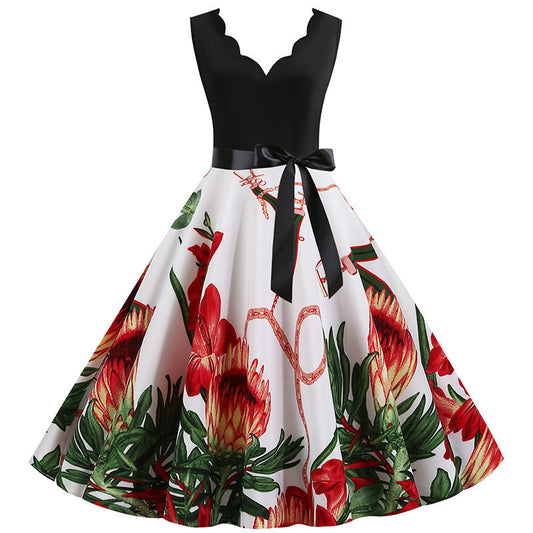 Damen Midikleid Blumendruck A-Linie Rosa - Eveloria