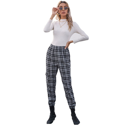 Damen Karohose Elastischer Bund Bequem Eveloria