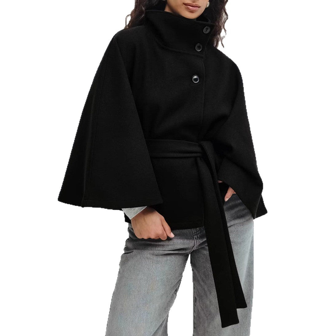 Damen Wendejacke Warm Hochkragen Bindegürtel Eveloria