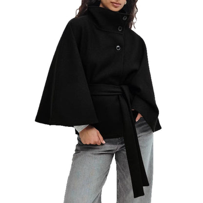 Damen Wendejacke Warm Hochkragen Bindegürtel Eveloria