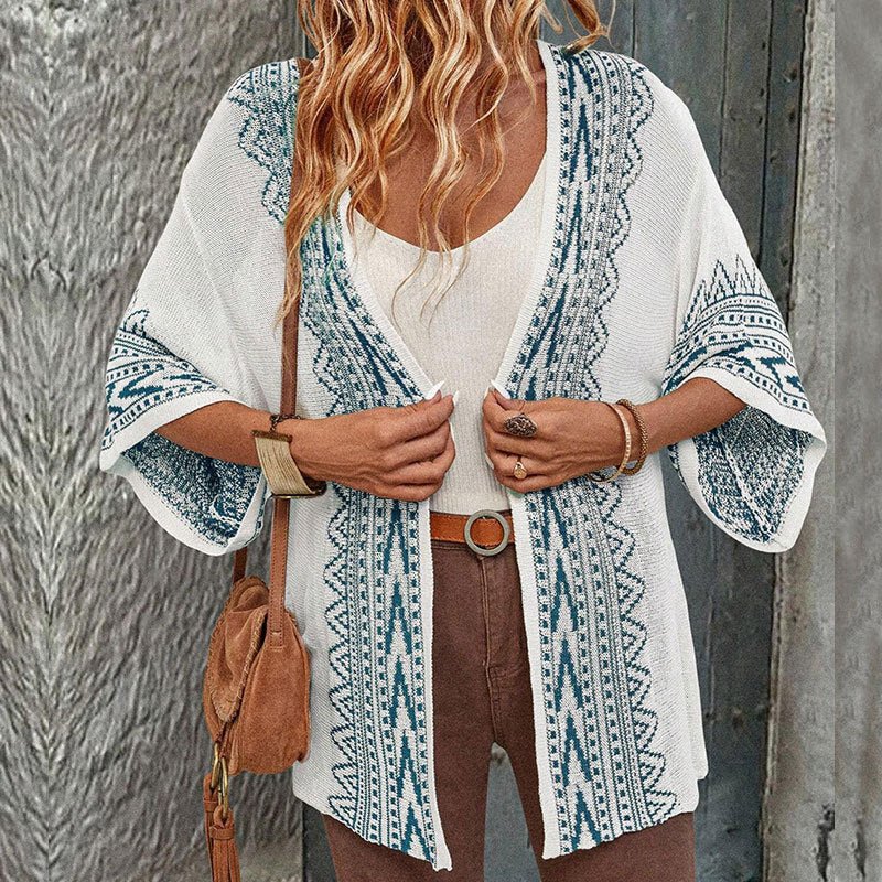 Damen Strickjacke Ethno-Muster Weites Design Eveloria - Eveloria
