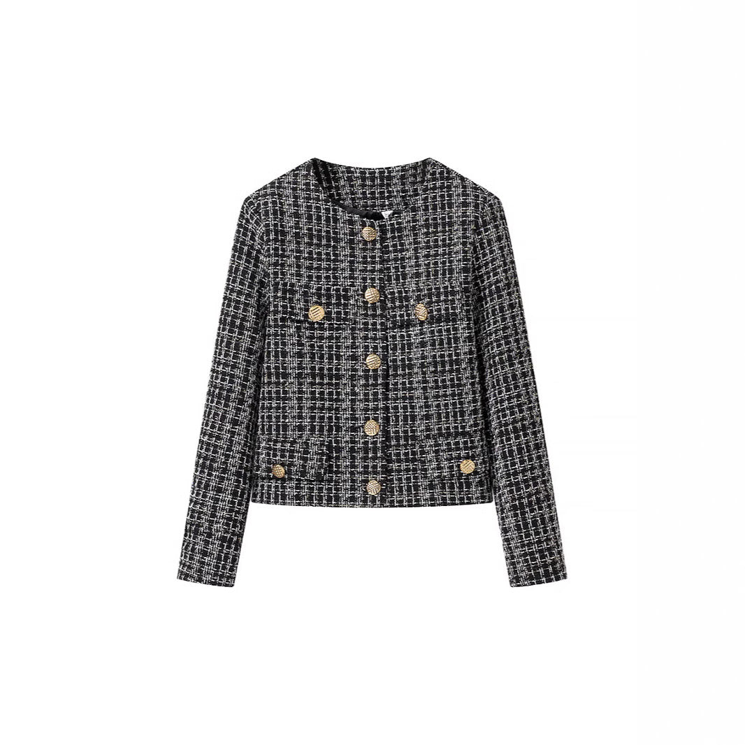 Damen Tweedjacke Goldknöpfe Braun Eveloria - Eveloria