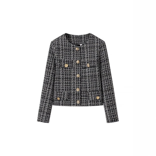 Damen Tweedjacke Goldknöpfe Braun Eveloria - Eveloria