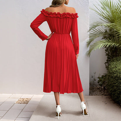 Damen Maxikleid Rüschendesign Plissee Eveloria