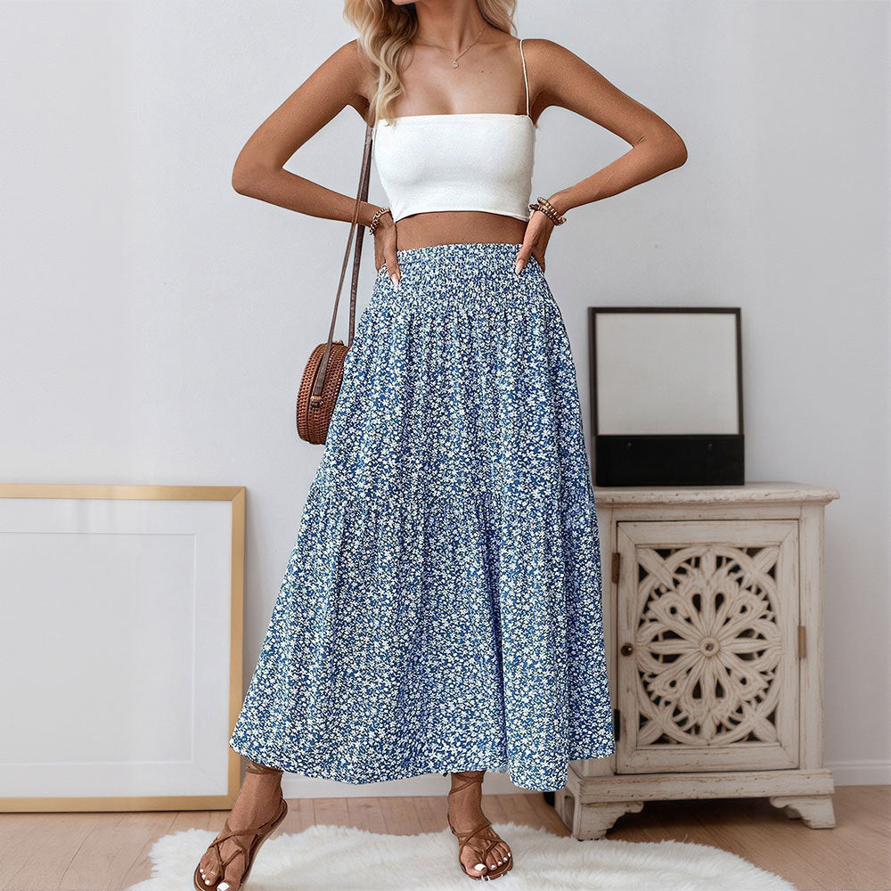 Damen Maxirock Floral Elastischer Bund