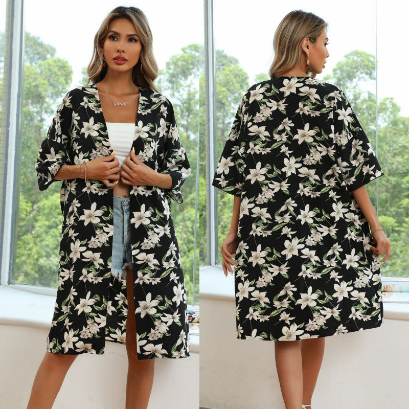 Damen Kimono Floralmuster Lässiger Schnitt Eveloria