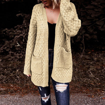 Damen Strickjacke Strukturiertes Muster Beige
