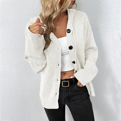 Damen Strickjacke Kapuze Grobstrick Grau