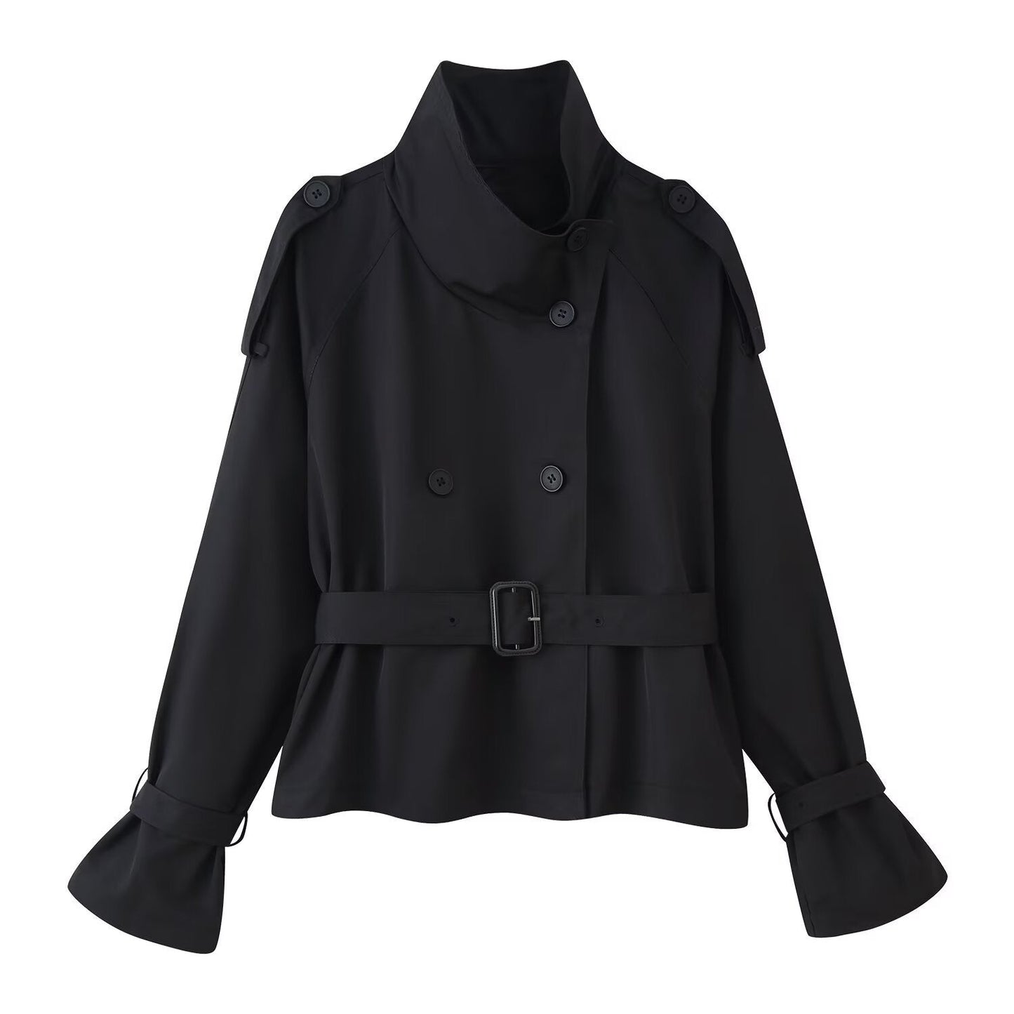 Damen Trenchcoatjacke mit Gürtel und Breitem Revers Eveloria
