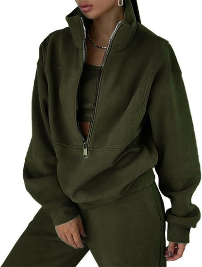 Damen Fleece-Pullover Hochkragen Reißverschluss Kuschelig Grau