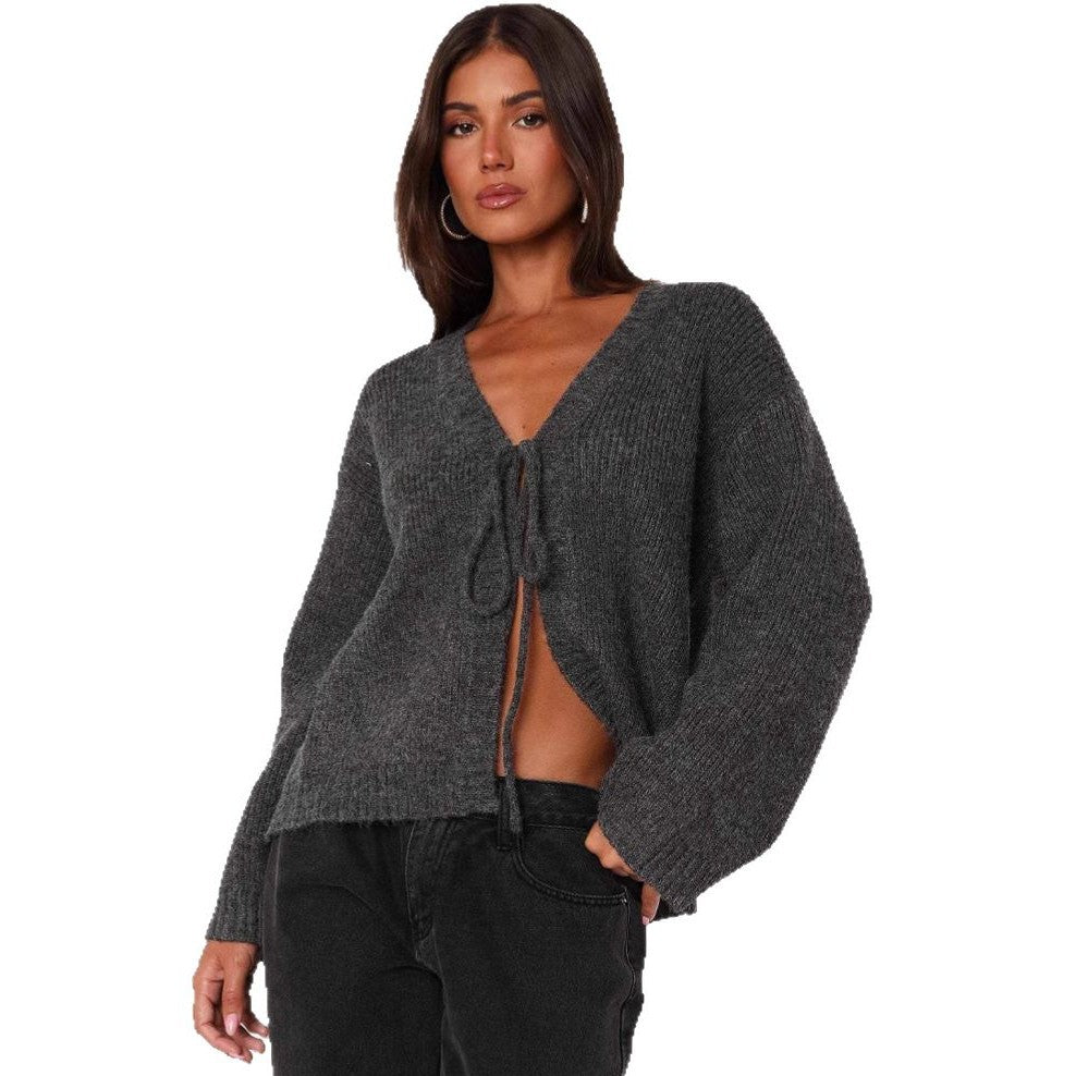 Damen Strickjacke Hochbündig Tailliert Beige