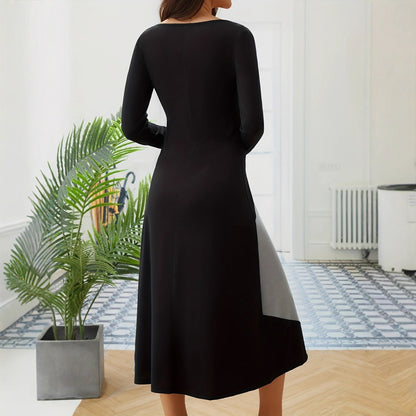 Damen Langarm-Kleid Figurbetont Moderner Schnitt Farbeinteilungen