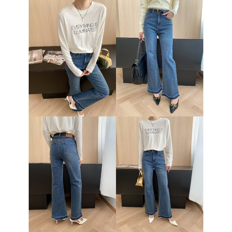 Damen High-Waist Flare Jeans mit Dekor Nähten Eveloria