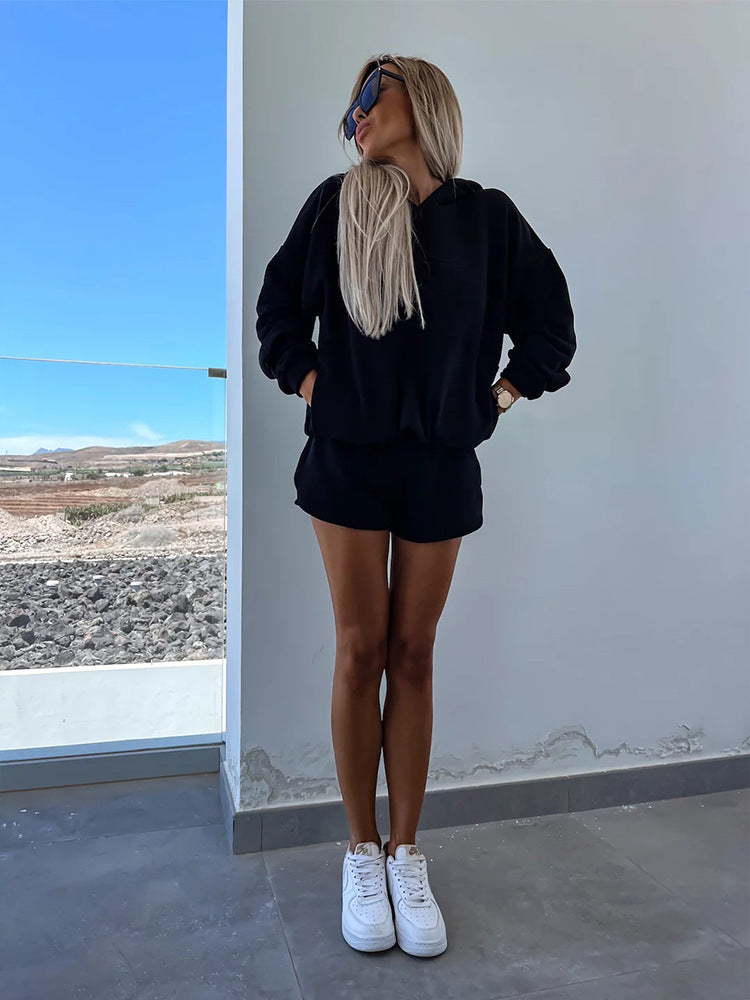 Damen Hoodie Kurz Shorts Minimalistisch Eveloria