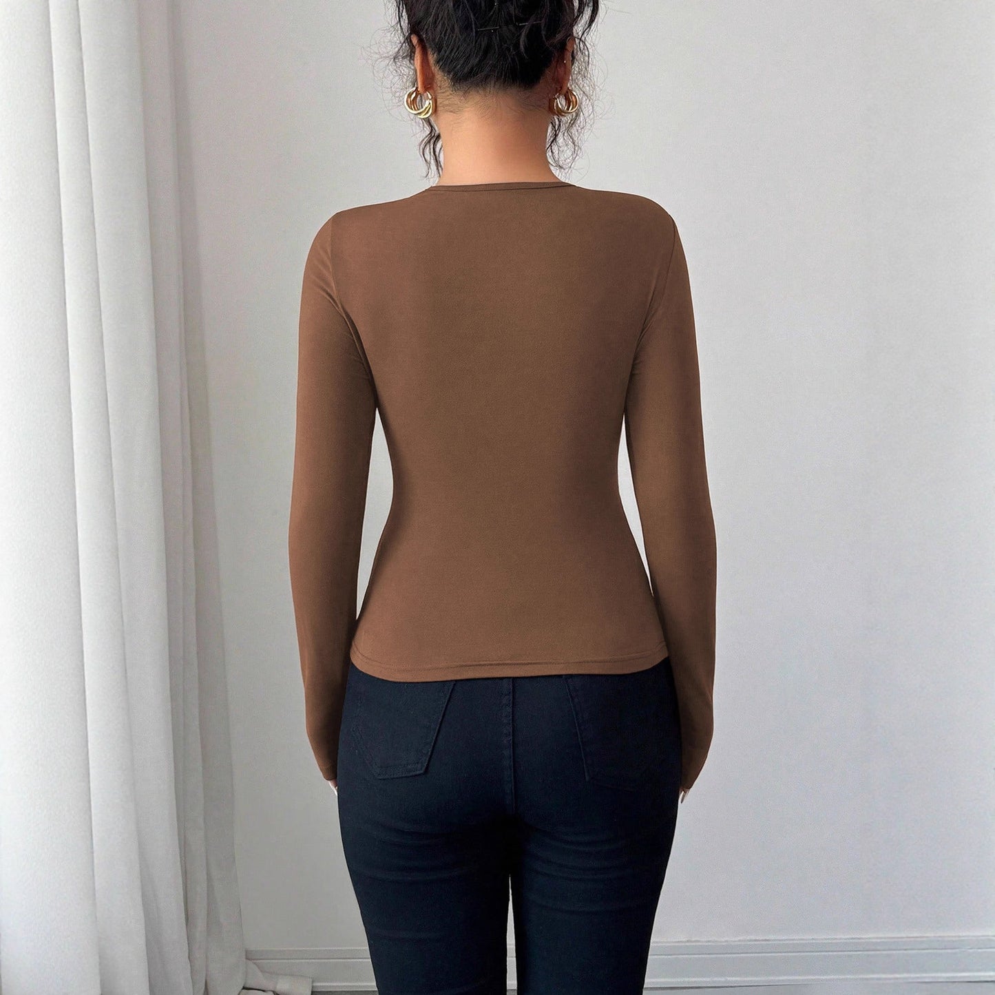Damen Bodysuit Rundhalsausschnitt Dekoratives Bindungsdetail