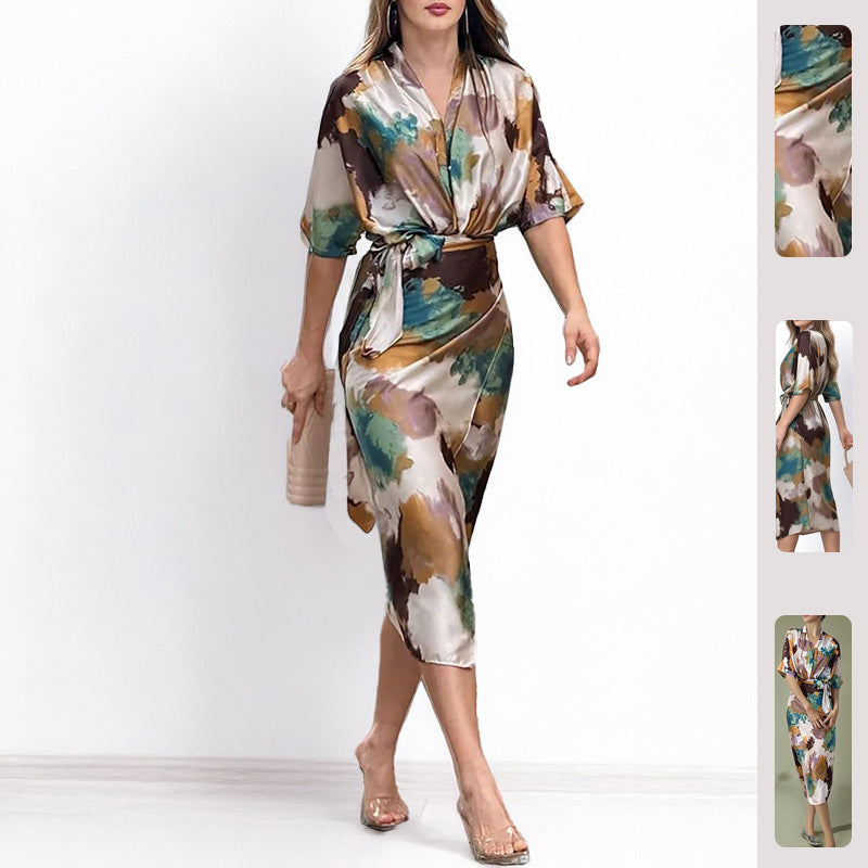 Damen Wickelkleid Kimono-Ärmel Taillengürtel Eveloria - Eveloria