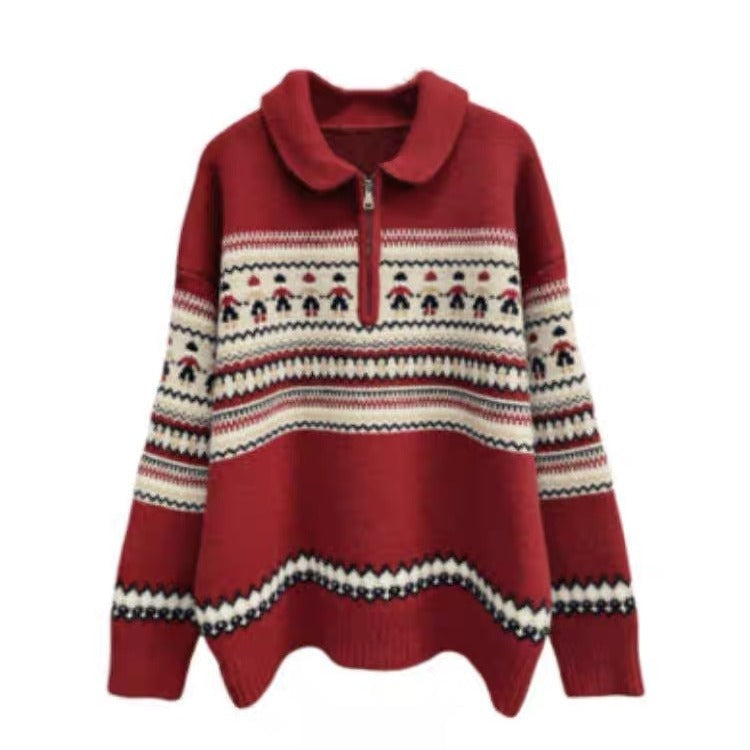 Damen Grobstrickpullover Kängurutasche Stehkragen Beige