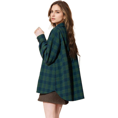 Damen Karierter Overshirt aus Baumwolle Lässiger Schnitt weiß