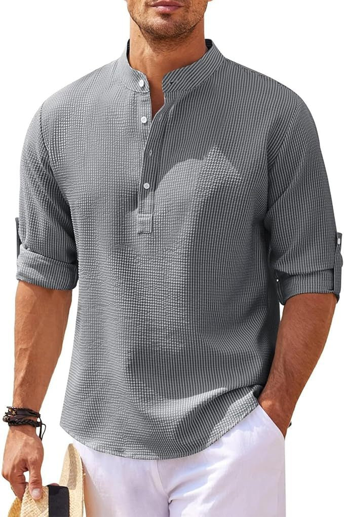 Herren Henley Hemd Lange Ärmel Lässig
