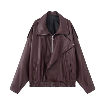 Damen Bikerjacke Kunstleder Asymmetrisch Eveloria