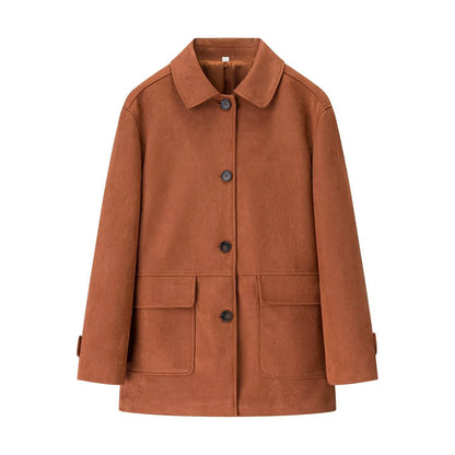 Damen Wildlederjacke Klassischer Schnitt Mit Taschen Eveloria