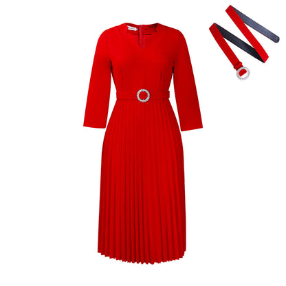 Damen Midikleid Plissé Optik Taillengürtel Eveloria