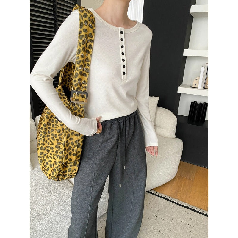 Damen Langarmshirt mit Knopfleiste Baumwolle Beige