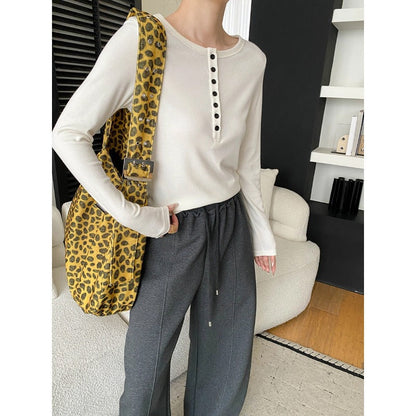 Damen Langarmshirt mit Knopfleiste Baumwolle Beige