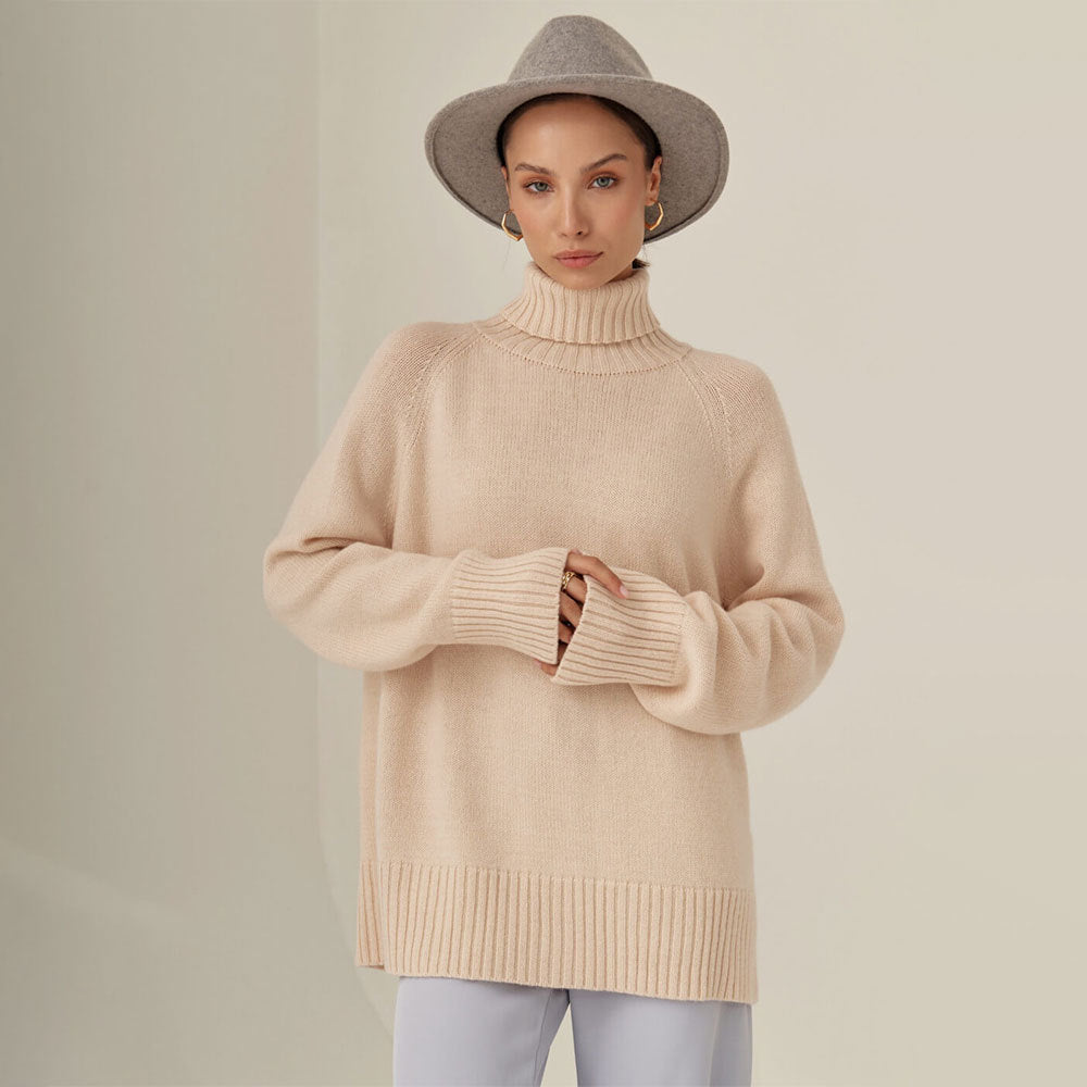 Damen Strickpullover Hochkragen Lässig