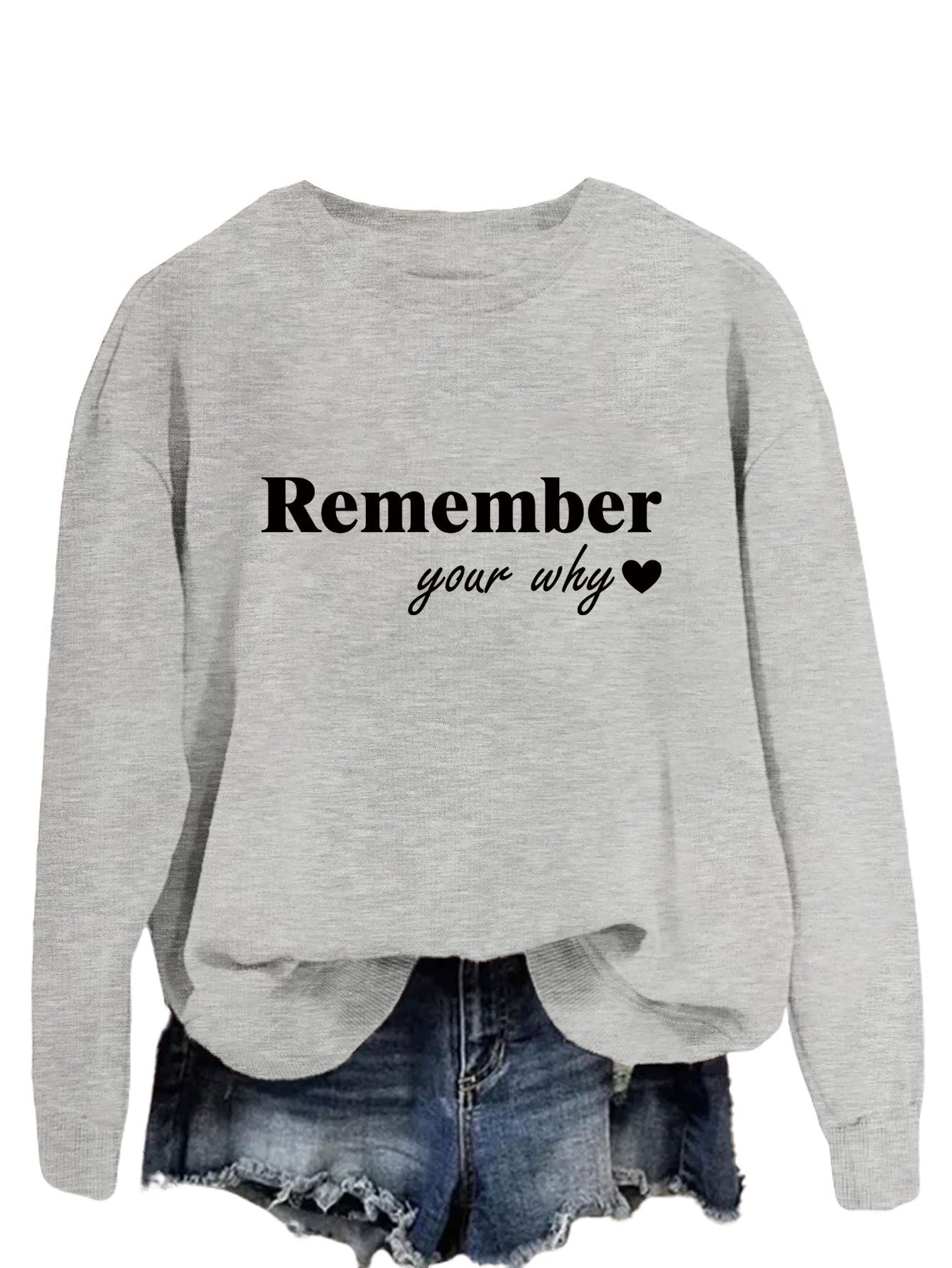 Damen Sweatshirt Lässig Motiv-Aufdruck Grau Eveloria