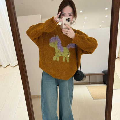 Damen Kuschelpullover Tierapplikation Weich Eveloria