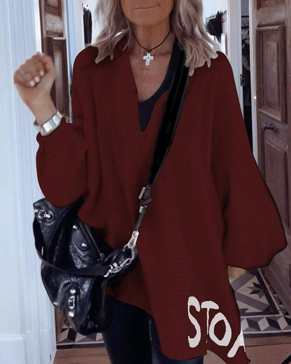 Damen Oversize-Shirt V-Ausschnitt Voluminöse Ärmel Eveloria