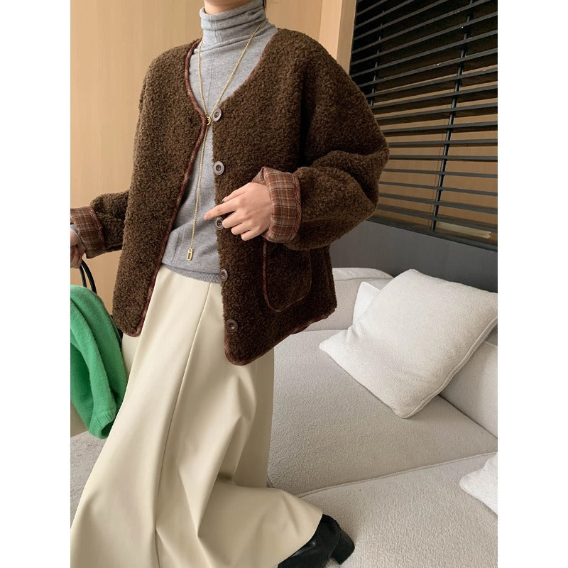 Damen Oversized Fleecejacke Kontrastdetails Kuschelig Grau - Eveloria