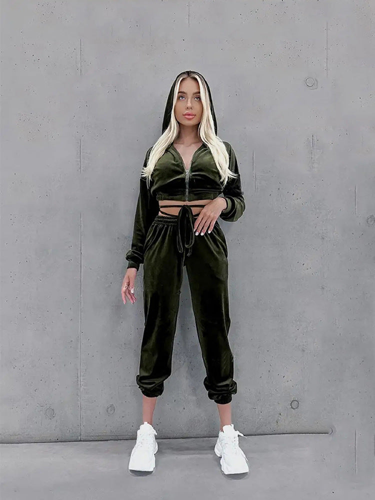 Damen Fleece-Trainingsanzug Cropped Hoodie Jogginghosen Eveloria