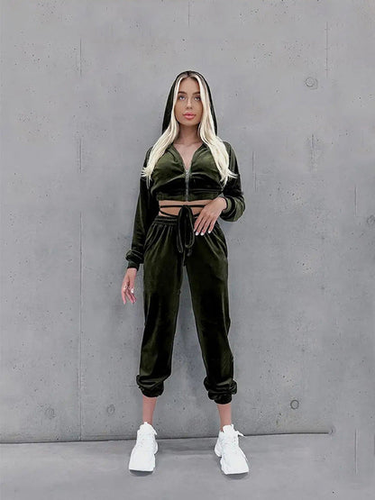 Damen Fleece-Trainingsanzug Cropped Hoodie Jogginghosen Eveloria