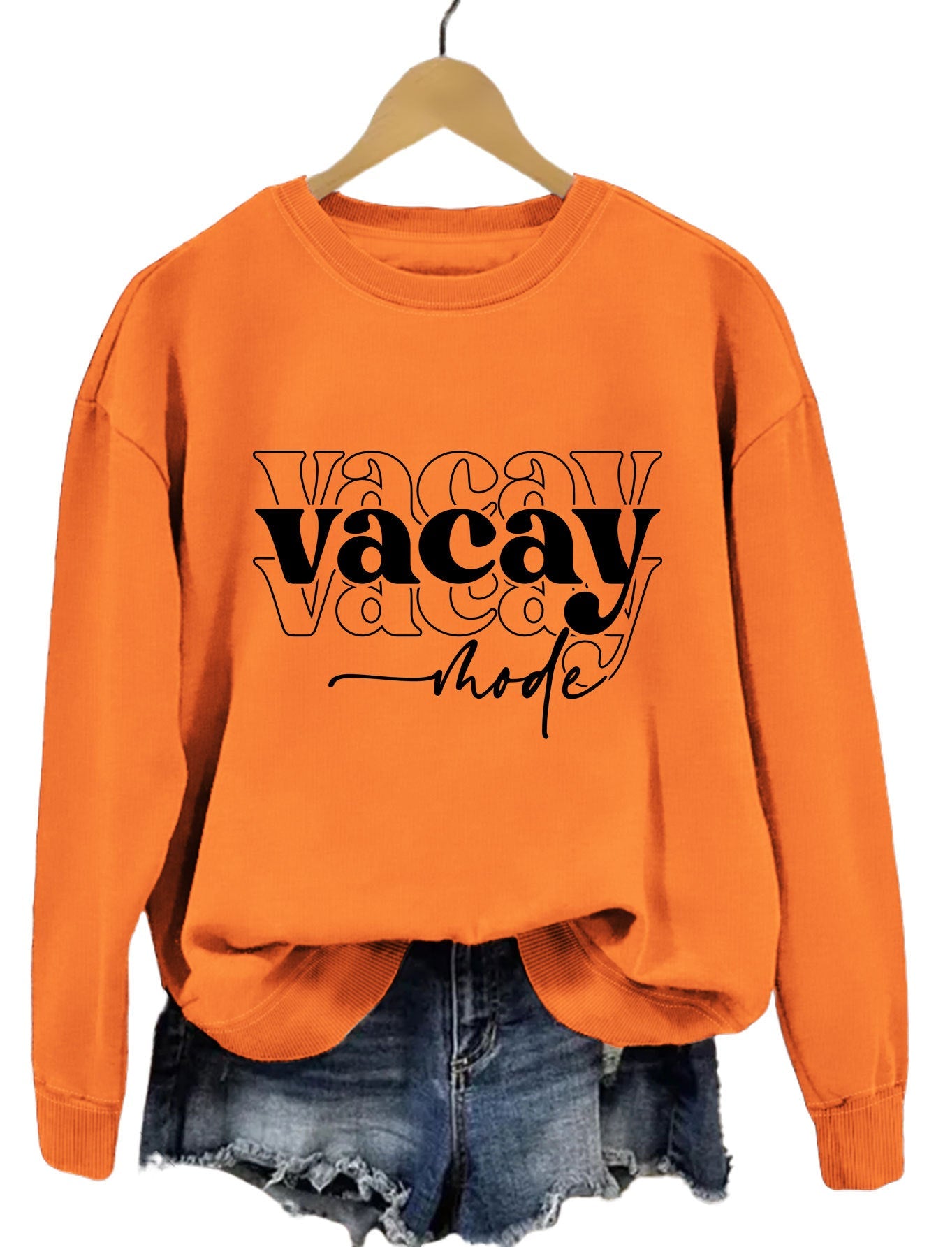 Damen Sweatshirt Lässiger Schriftzug Baumwolle Entspannte Passform