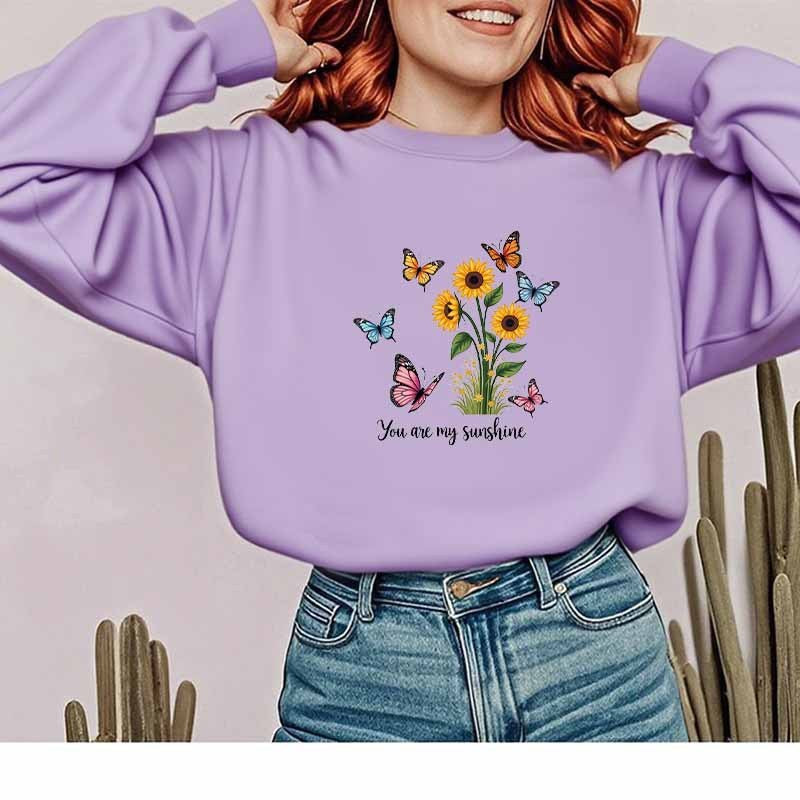 Damen Sweatshirt Floralmuster Motivierender Schriftzug Grau