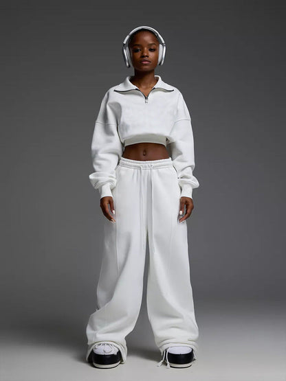 Damen Crop- Set Hochkragen Weite Hose Eveloria