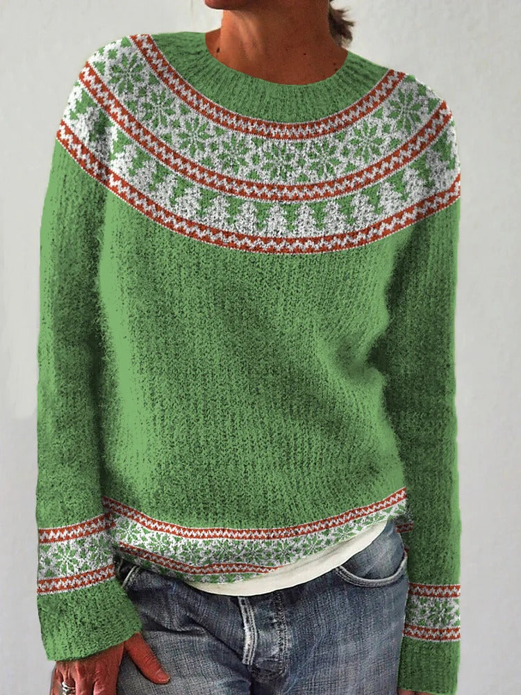 Damen Pullover Grobgestrickt Nordisches Muster Weit Eveloria