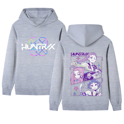 Damen Kapuzensweater Anime-Design Gemütlich Grau Eveloria