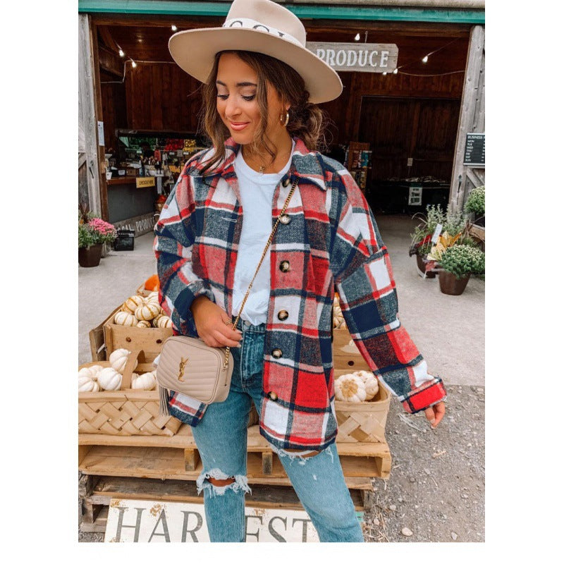Damen Flanellhemdjacke Karomuster Knopfverschluss Eveloria
